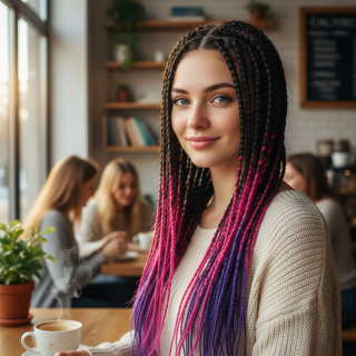  Afrika Örgüsü Ve Rasta İçin Sentetik Ombreli Saç - Siyah / Fuşya / Mor