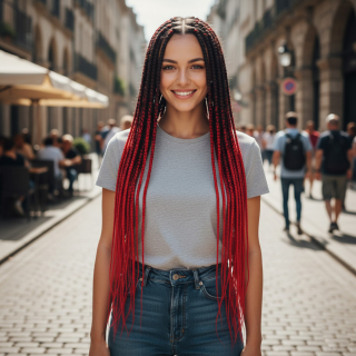  Afrika Örgüsü Ve Rasta İçin Sentetik Ombreli Saç - Siyah / Kırmızı