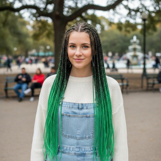  Afrika Örgüsü Ve Rasta İçin Sentetik Ombreli Saç - Siyah / Zümrüt Yeşili